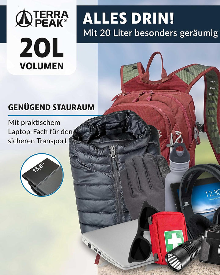 Terra Peak® Premium Wanderrucksack 20L (ACTIVE 20) Damen & Herren klein - Trekkingrucksack ergonomis