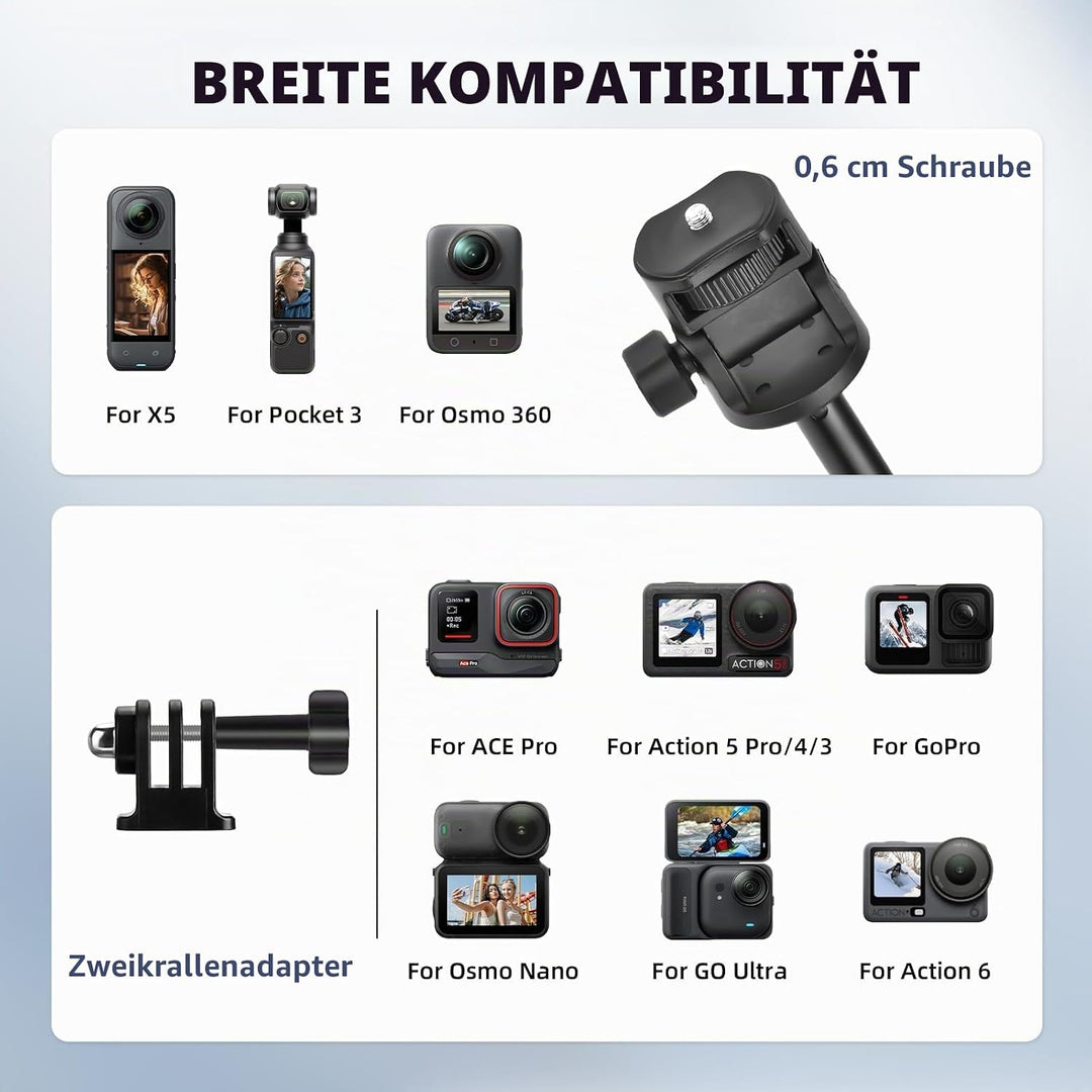 2M Pocket 3 4 Selfie Stick Stativ für GoPro Action Kamera, ausziehbarer Vlog Halter, kompatibel mit