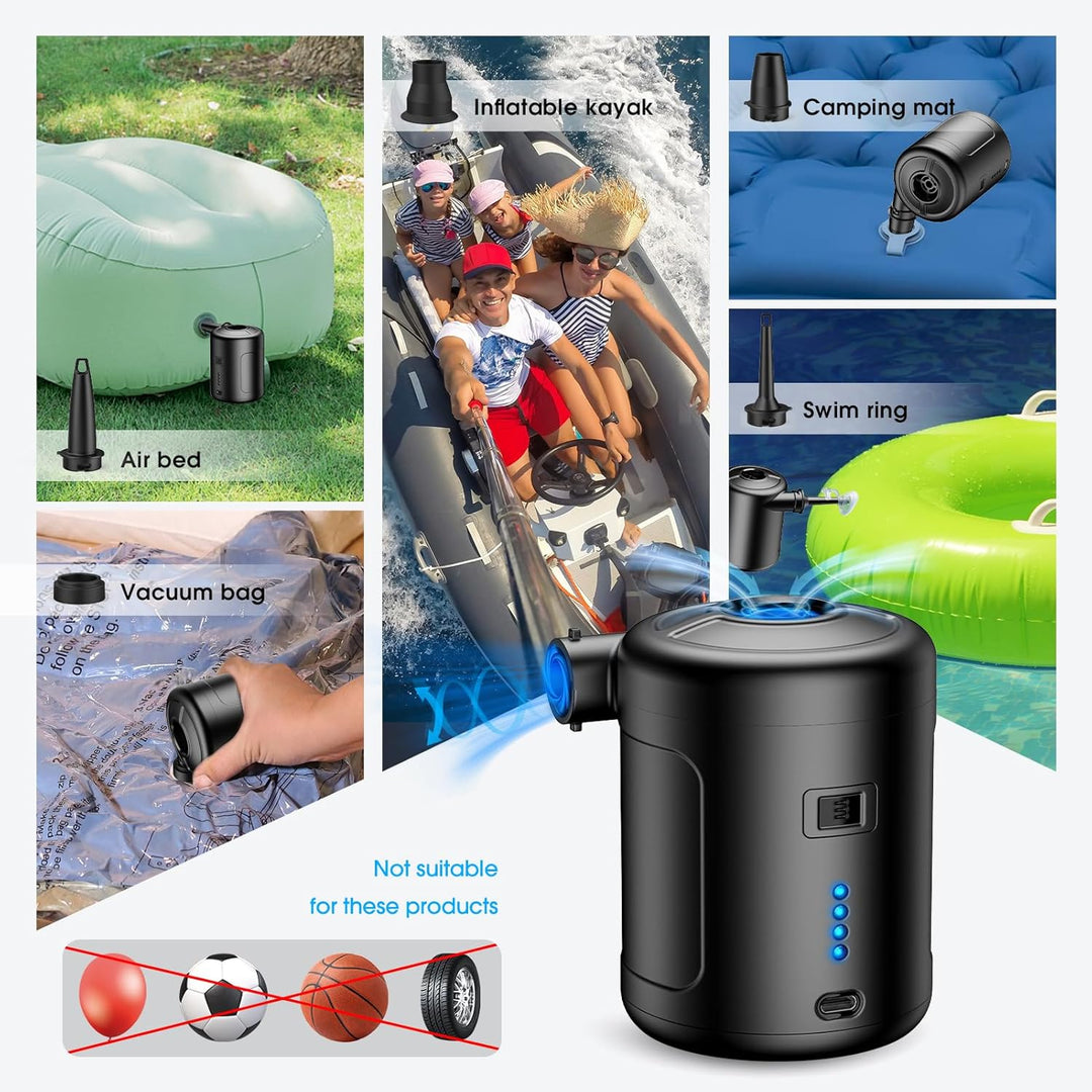 SUPPOU Elektrische Luftpumpe, 6 In 1 Tragbar Luftpumpe Elektrisch Wiederaufladbare 6000mAh Akku Luft
