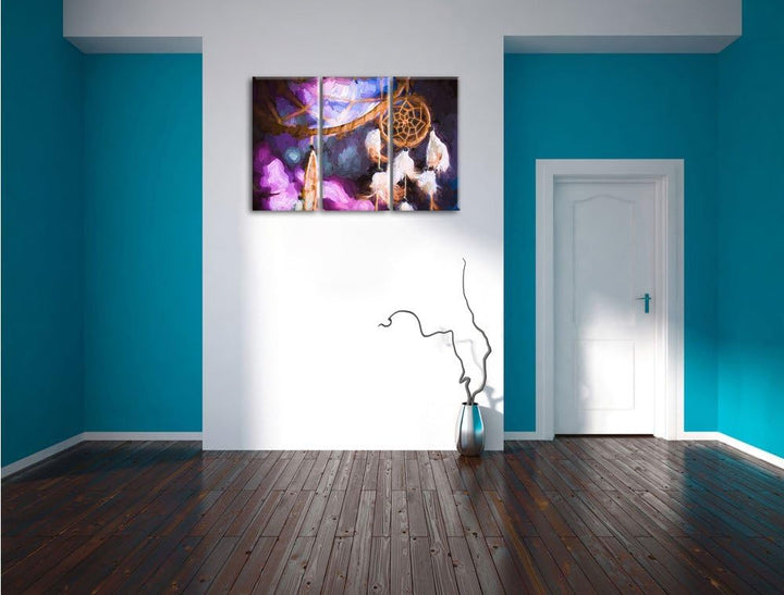 Pixxprint Traumfänger / 3-Teilig/Gesamtmass 120cm Leinwandbild bespannt auf Holzrahmen/Wandbild Kuns