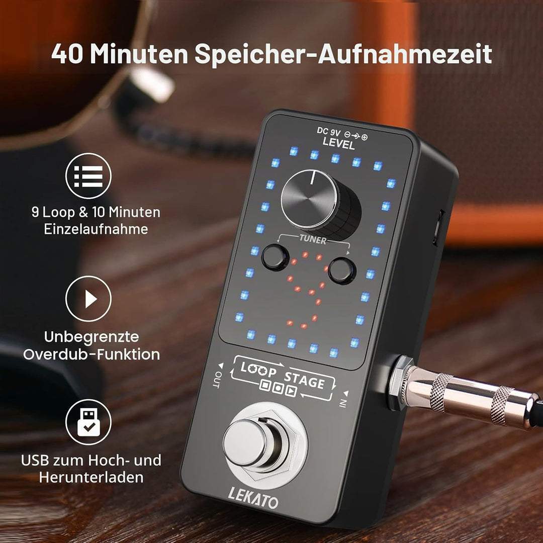 LEKATO Gitarren-Looper Effektpedalschlaufe, 9 Loops, Station mit USB-Kabel für E-Gitarre, Bassgitarr