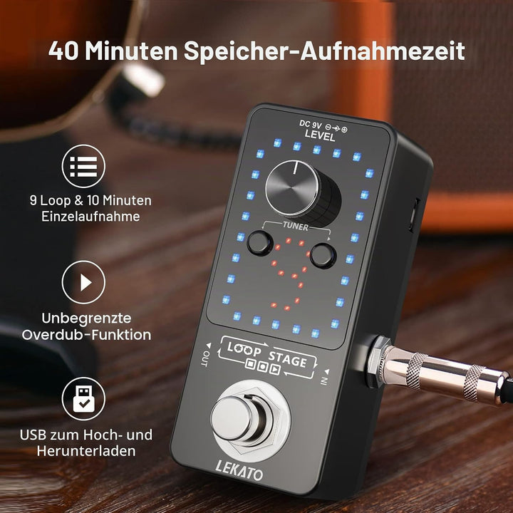 LEKATO Gitarren-Looper Effektpedalschlaufe, 9 Loops, Station mit USB-Kabel für E-Gitarre, Bassgitarr