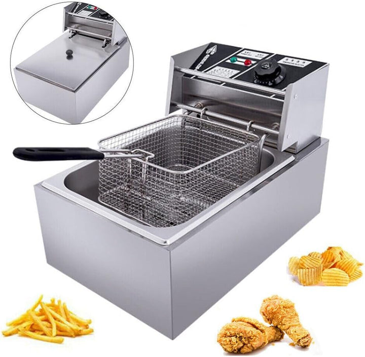 Elektrische Friteuse mit Fett 2500W 6 L Kommerzielle Fritteusen Edelstahl Kaltzonen Fritöse, Profi G