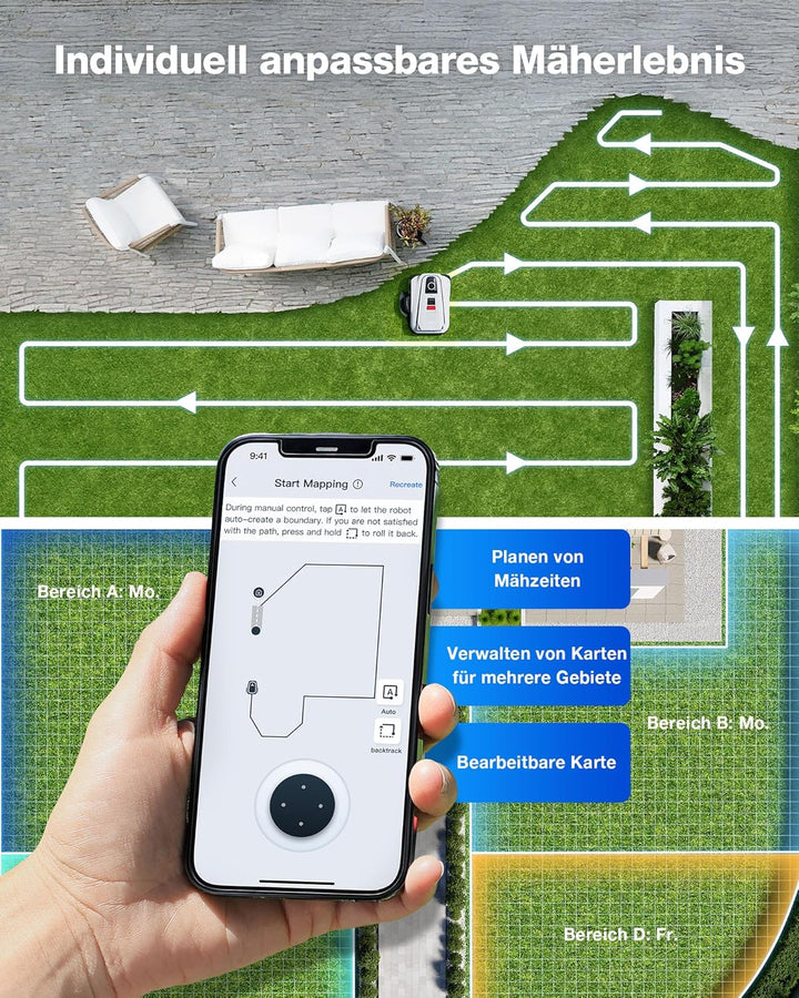 ECOVACS Goat A1600 LiDAR PRO Mähroboter ohne Begrenzungskabel, 1.600 m², 360° Dual-LiDAR-Navigation,