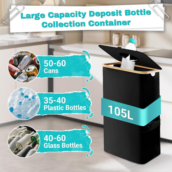 105L Pfandflaschen Sammelbehälter,Gross Pfandflaschen Behälter für 30-50 Flaschen Recycling Behälter