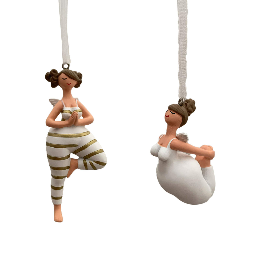 Yoga Engel Anhängerset 2 Stück – handgefertigte Engel in Yoga-Posen – ca. 11×5,5×3,5cm – Deko für Fe