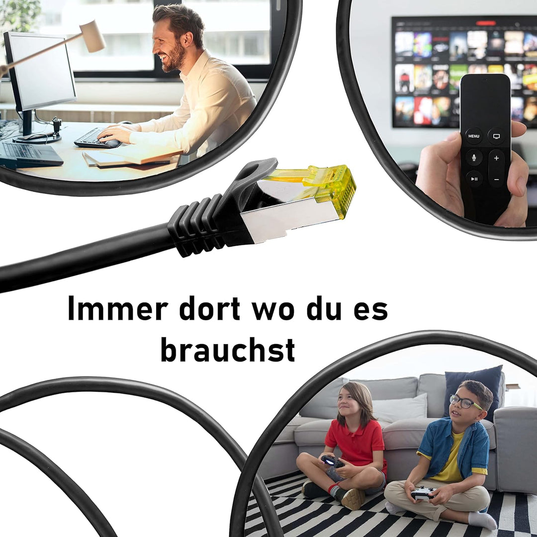 BIGtec LAN Kabel 10 Stück 2m Netzwerkkabel CAT7 Ethernet Internet Patchkabel CAT.7 schwarz Gigabit d