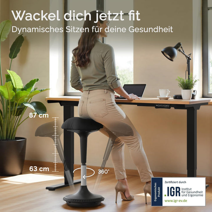 DESQUP® Ergonomischer Sitz- & Stehhocker | Höhenverstellbarer Arbeitshocker & Stehhilfe mit Wipp-, W