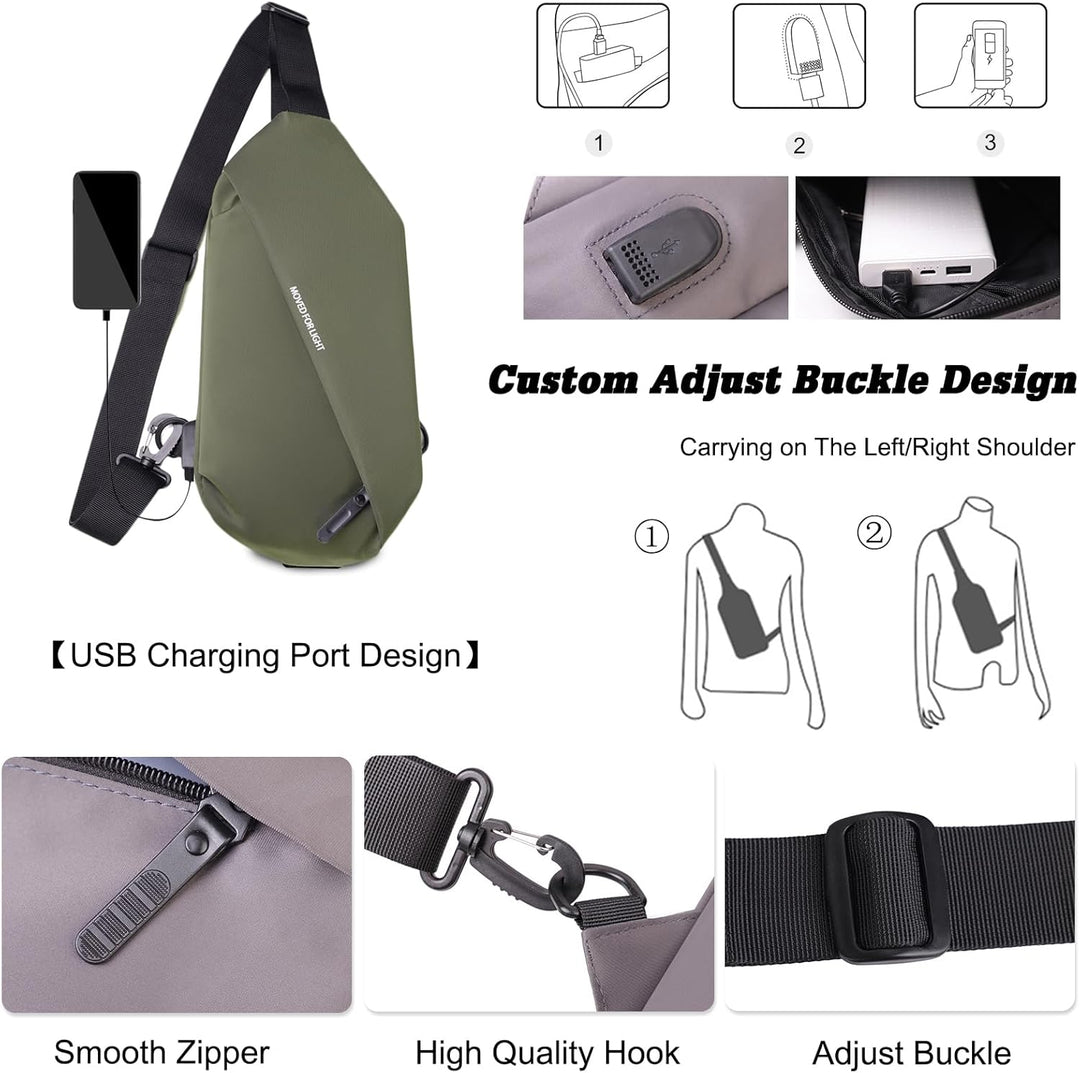 FANDARE Ultraleicht Brusttasche Sling Rucksack mit USB-Ladeanschluss Geschäft Daypacks für Herren Sc