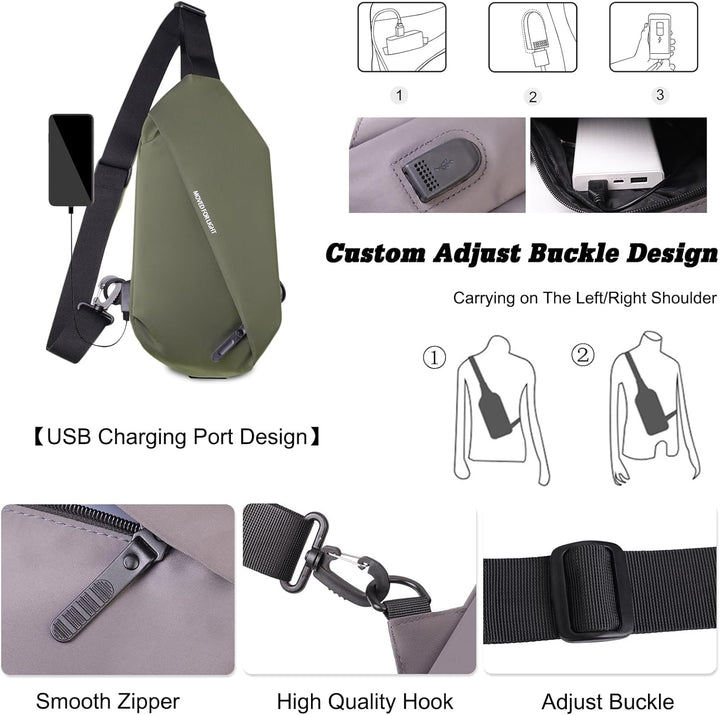 FANDARE Ultraleicht Brusttasche Sling Rucksack mit USB-Ladeanschluss Geschäft Daypacks für Herren Sc