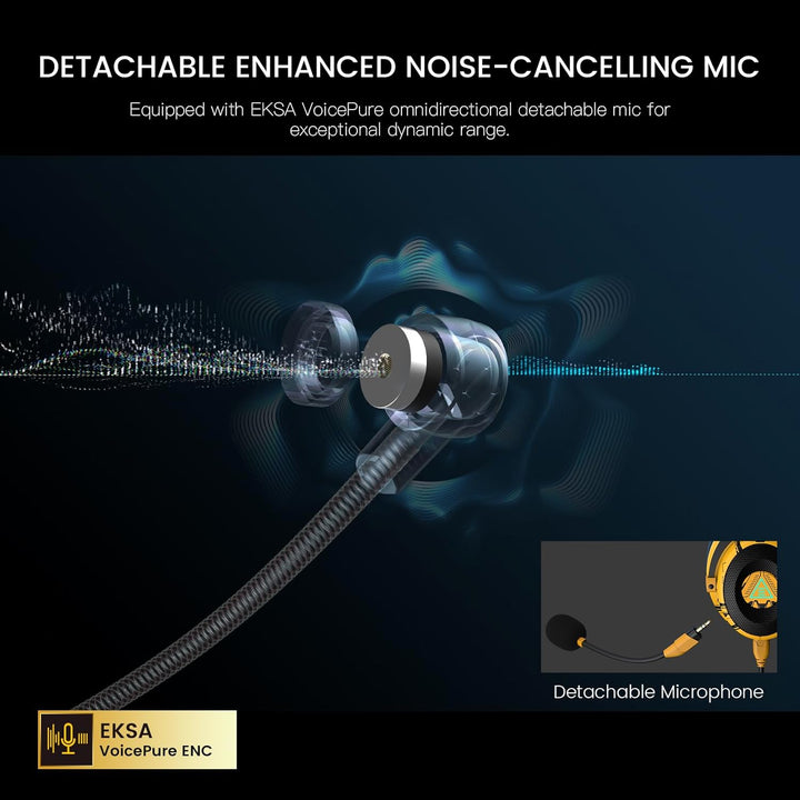EKSA Gaming Headset, 7.1 Surround Sound PC Headset mit Noise Cancelling Mikrofon, USB & 3,5 mm Audio