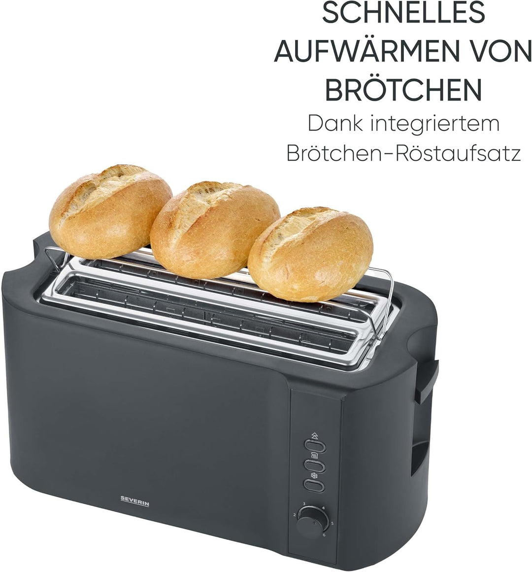 Severin Toaster Langschlitz, 4 Scheiben mit integrierten Brötchenaufsatz, 2 Langschlitz-Röstschachte