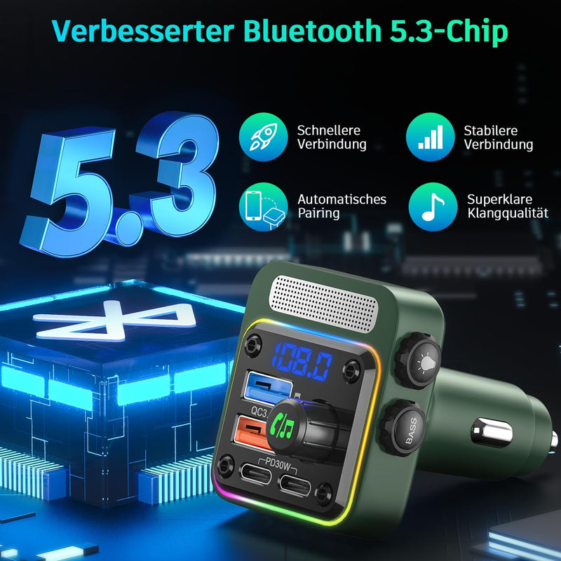 SONRU FM Transmitter Auto Bluetooth 5.3 Adapter Auto, Bass & HiFi Stereo Freisprechanlage für Auto B