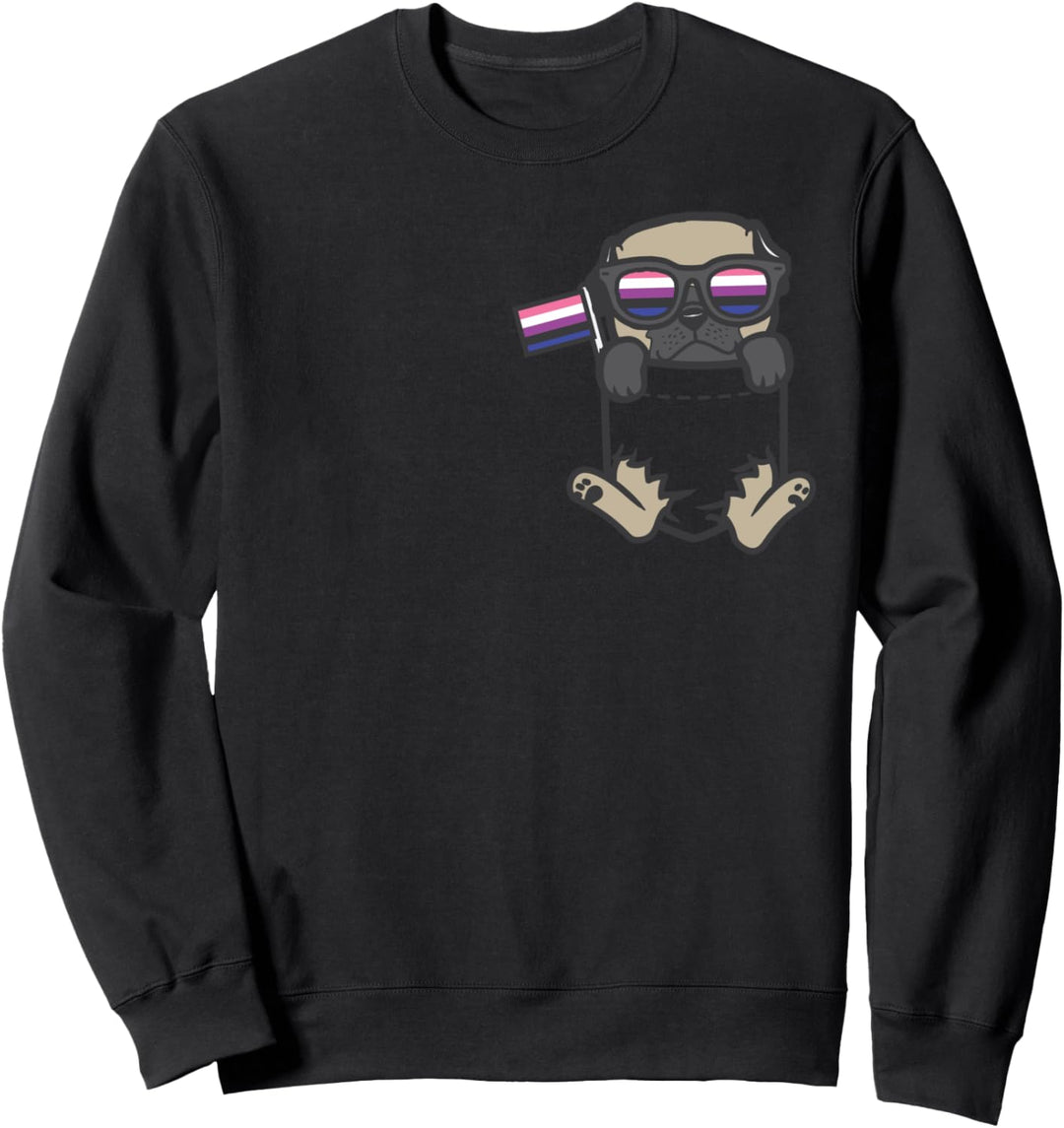 Pug Feet Dog Pocket LGBTQ Genderfluid Flag Non-Binary Sweatshirt