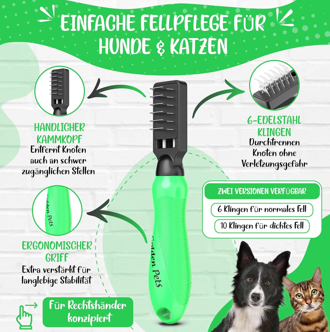 Golden Pets Entfilzungsmesser Entfernt Knoten und Verfilzungen kurz bis langhaar Fell geeignet Klein