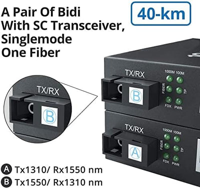 10Gtek® EIN Paar Gigabit Ethernet Medienkonverter, mit Built-in 1Gb Bidi Single-Mode SC Transceiver,