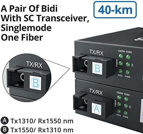 10Gtek® EIN Paar Gigabit Ethernet Medienkonverter, mit Built-in 1Gb Bidi Single-Mode SC Transceiver,