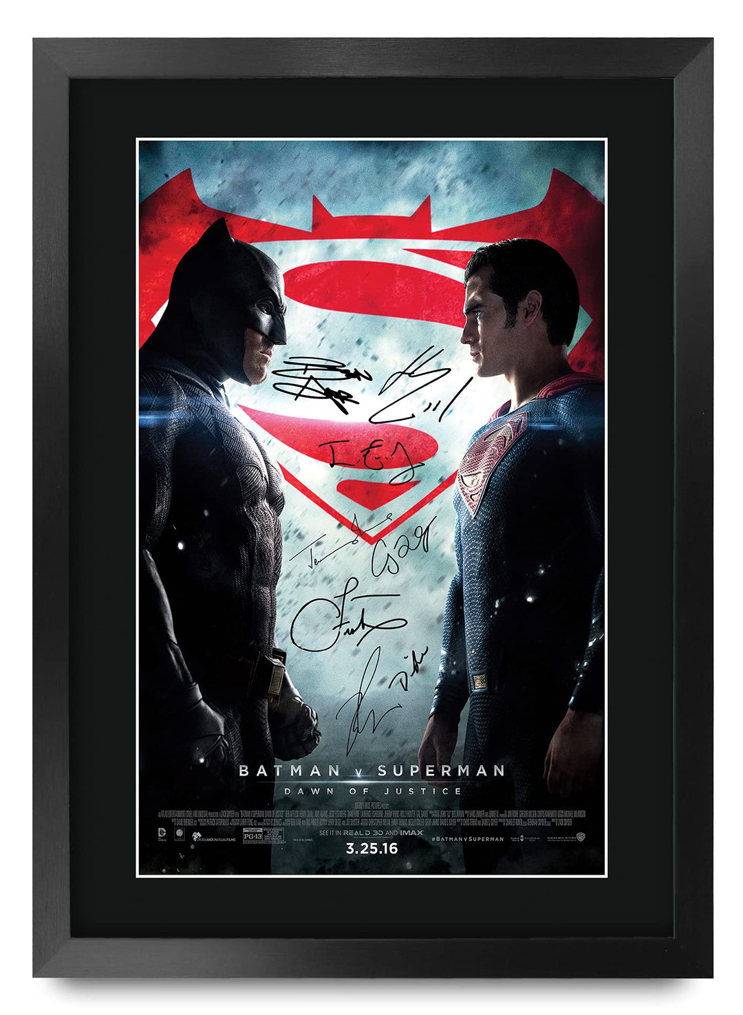 HWC Trading Poster, Motiv: Batman vs Superman, The Cast Ben Affleck Henry Cavill, gedrucktes Autogra