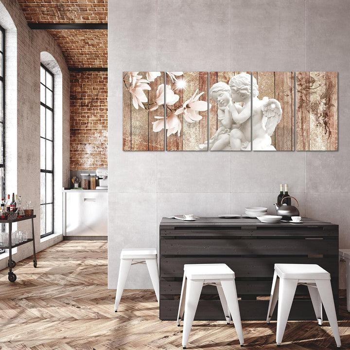 Runa Art Wandbild XXL Engel Blumen Wohnzimmer Schlafzimmer 200 x 80 cm Braun 5 Teilig - Made in Germ