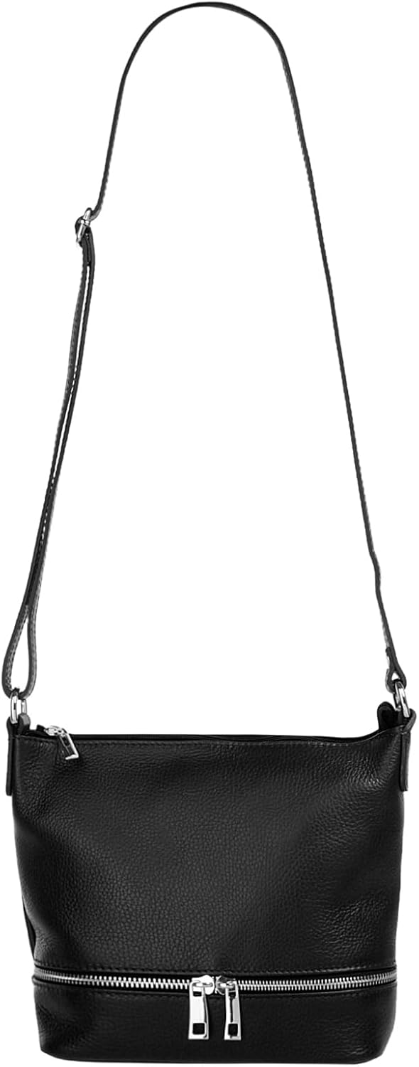 Umhängetasche Echt Leder Damen | Made in Italy, verstellbarer Schultergurt, Handtasche mit Reissvers