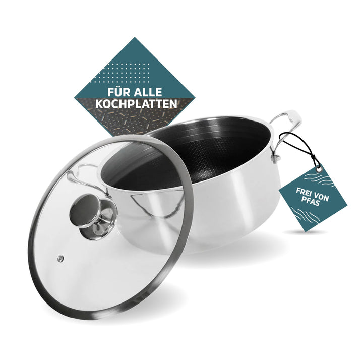 Sobczyk Topf | Hybrid Kochtopf 28 cm | Topfset Induktion | Kochtopf Set Deckel Im Paket Enthalten |