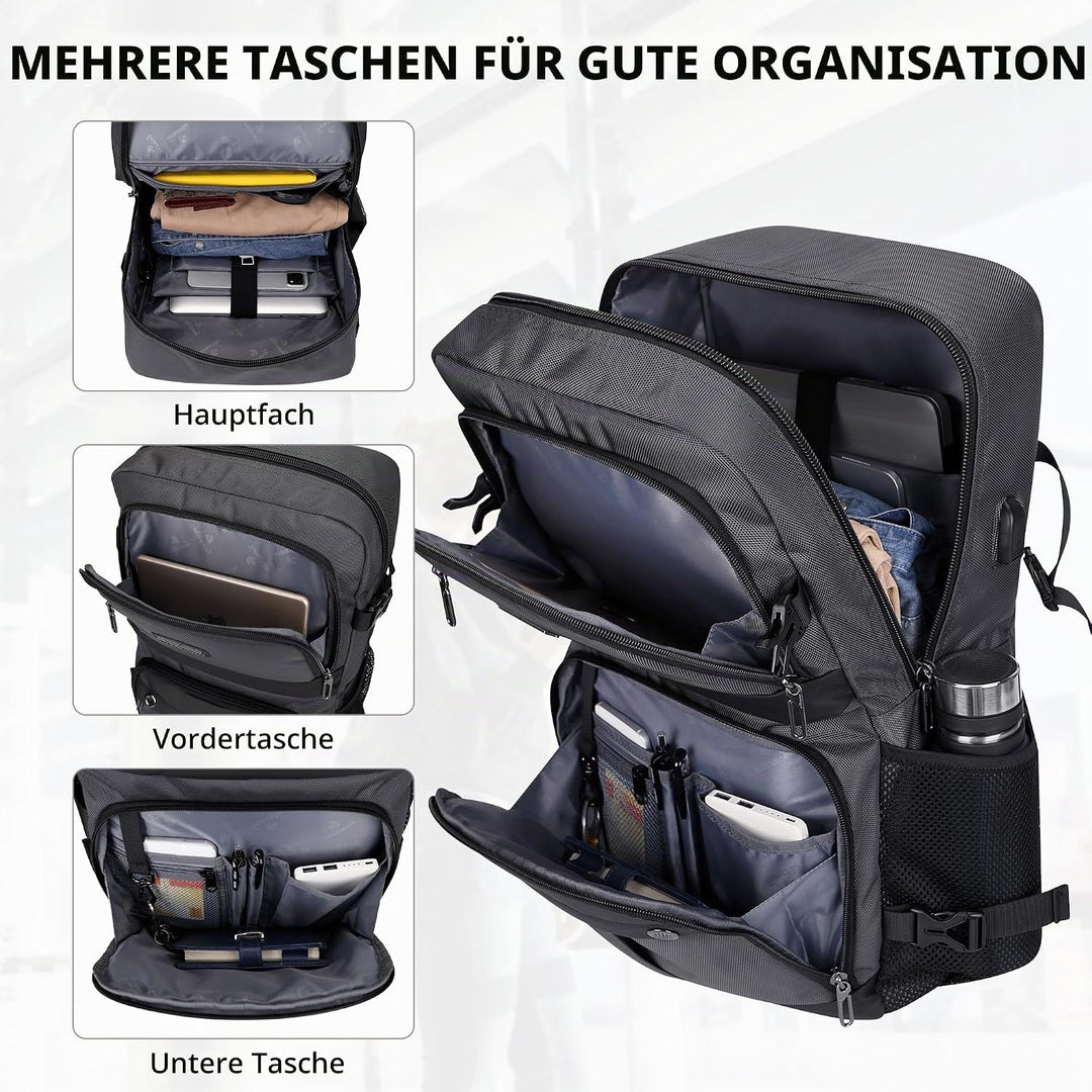 WITZMAN Reiserucksack Herren Damen Gross Laptop Rucksack 15.6-17 Zoll mit USB-Ladeanschluss Flugzeug