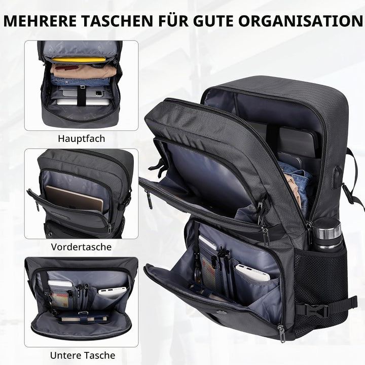 WITZMAN Reiserucksack Herren Damen Gross Laptop Rucksack 15.6-17 Zoll mit USB-Ladeanschluss Flugzeug