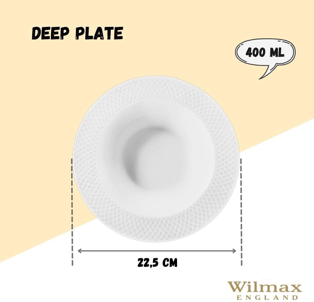 Wilmax | Teller - 6 Stück | Ø 22,5cm | Weisser Suppenteller aus Porzellan | Speiseteller | Spülmasch
