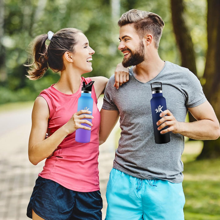 Edelstahl Trinkflasche, Sport Trinkflasche 1 liter, Thermosflasche Mit 2 Deckeln, Doppelwandige Vaku