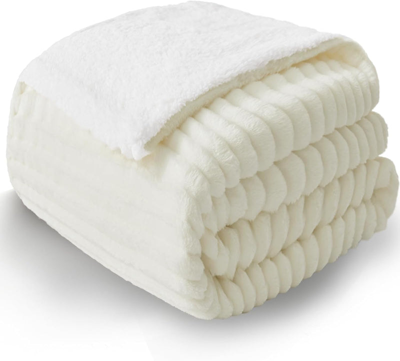 WAVVE Decke Sherpa Kuscheldecke Flauschig Creme - Extra Warme Dicke Weiche Grobe Kordecke Sofaüberwu