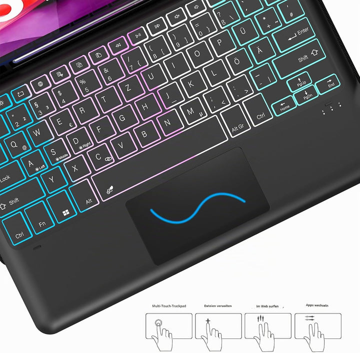 für Lenovo Tab P12 12,7 Zoll Hülle mit Abnehmbare Tastatur : DIY 3-Zonen 7-Farbige Beleuchtung Tasta