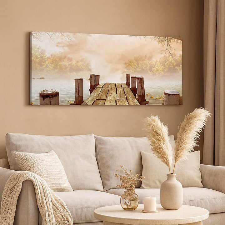 Wandbilder Dekoration Wohnzimmer Illustration herbst landschaft bäume Bilder auf Leinwand 120x50cm L