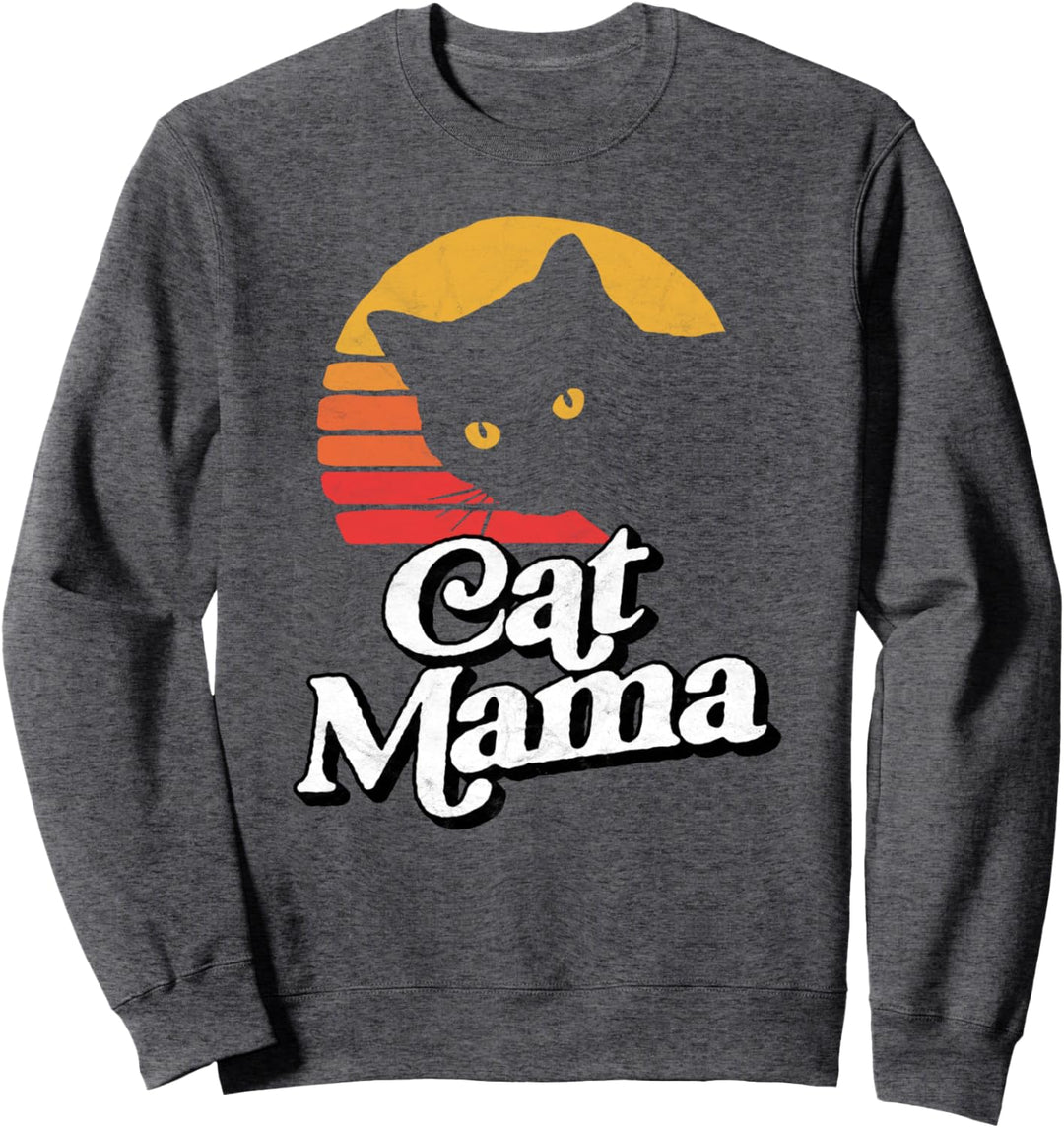 Cat Mama Vintage Eighties Style Cat Retro Distressed Sweatshirt