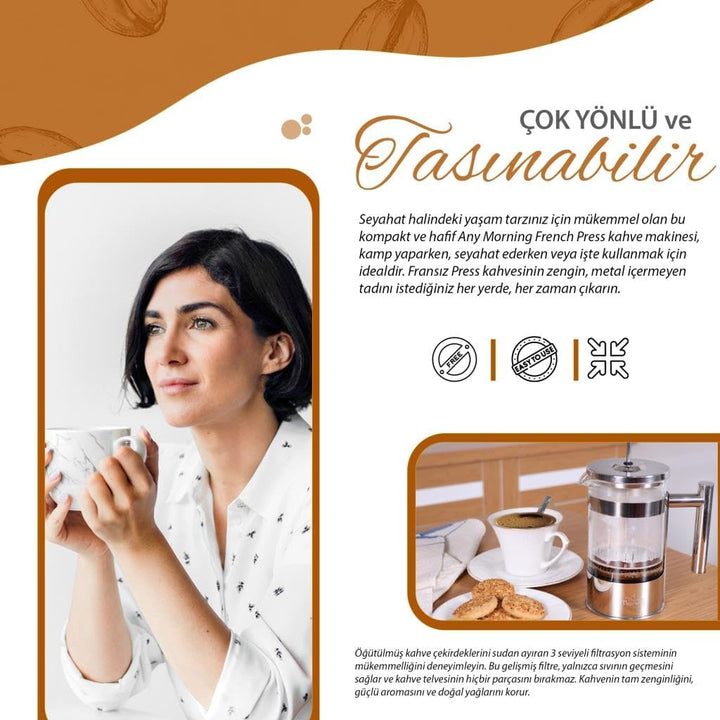 Any Morning French Press Kaffeebereiter | Kaffeekanne aus Edelstahl | Pressstempelkanne für frischen