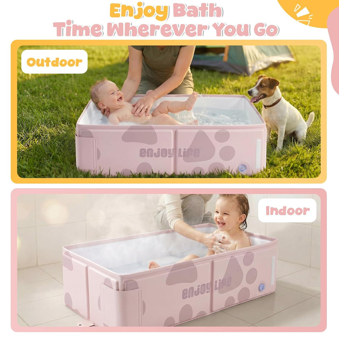 Orzbow Baby Badewanne, mit Temperaturaufkleber für 6 Monate+, Rosa | Faltbare Badewanne Kinder, Trag