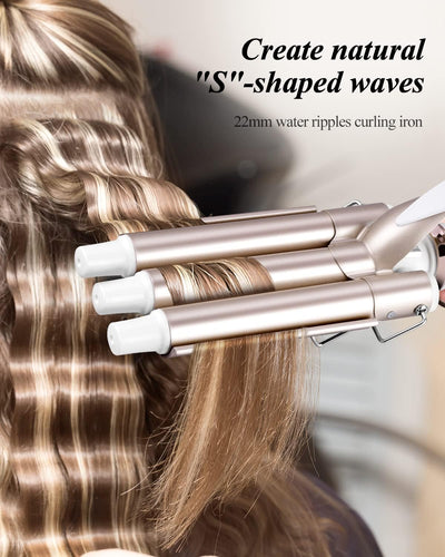 CkeyiN 22mm Welleneisen 3 Fässer Lockenstab Beach Waves 80℃-230℃,Welleisen für Lange/kurze Haare Was