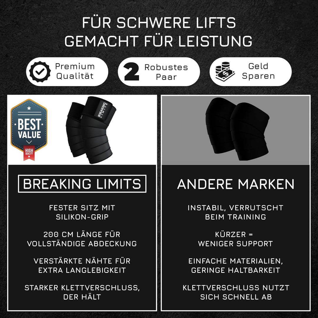 BREAKING LIMITS Kniebandage Kraftsport – Kniebandagen für Powerlifting, Gym, Krafttraining & Bodybui