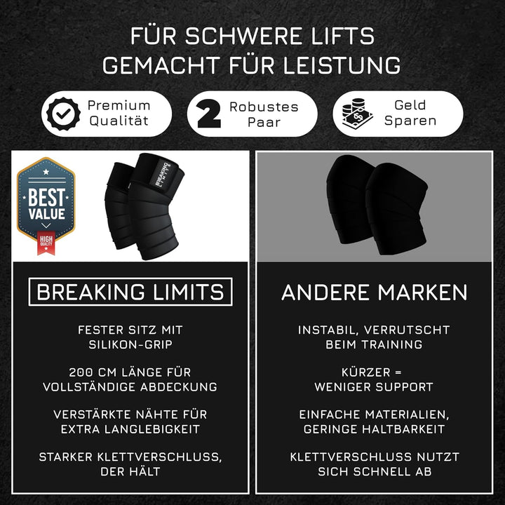 BREAKING LIMITS Kniebandage Kraftsport – Kniebandagen für Powerlifting, Gym, Krafttraining & Bodybui