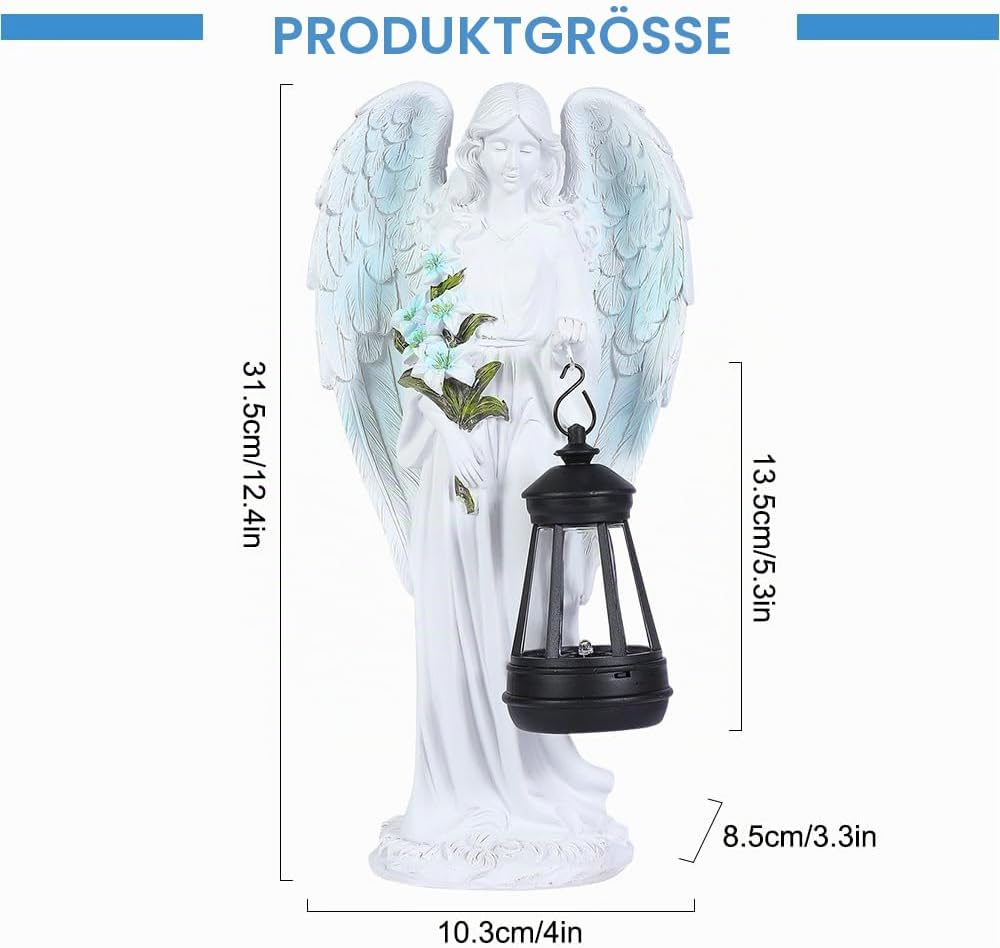 Solar Engel Gartenstatuen, Wetterfest Grabschmuck, LED Fairy Engel Figur, Gartenstatue Geschenke, 31