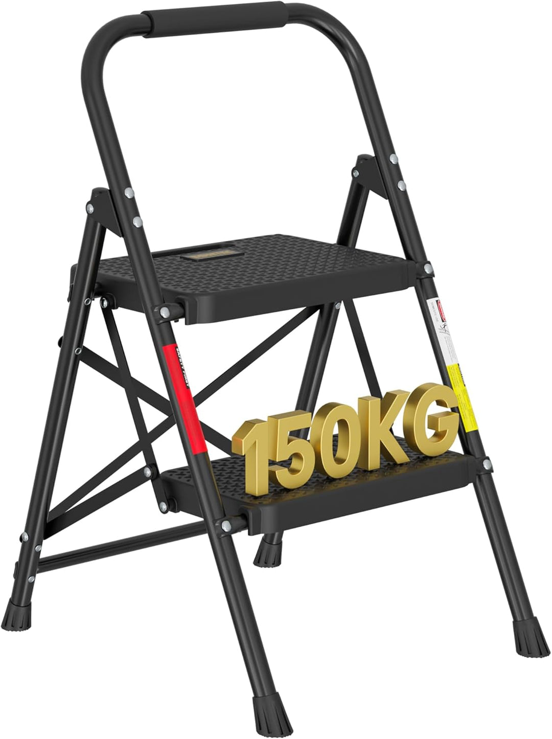 BONTEC Trittleiter 2 Stufen Klappbar, 272kg-600lbs Kapazität mit Breiten Anti-Rutsch-Pedalen, Faltba