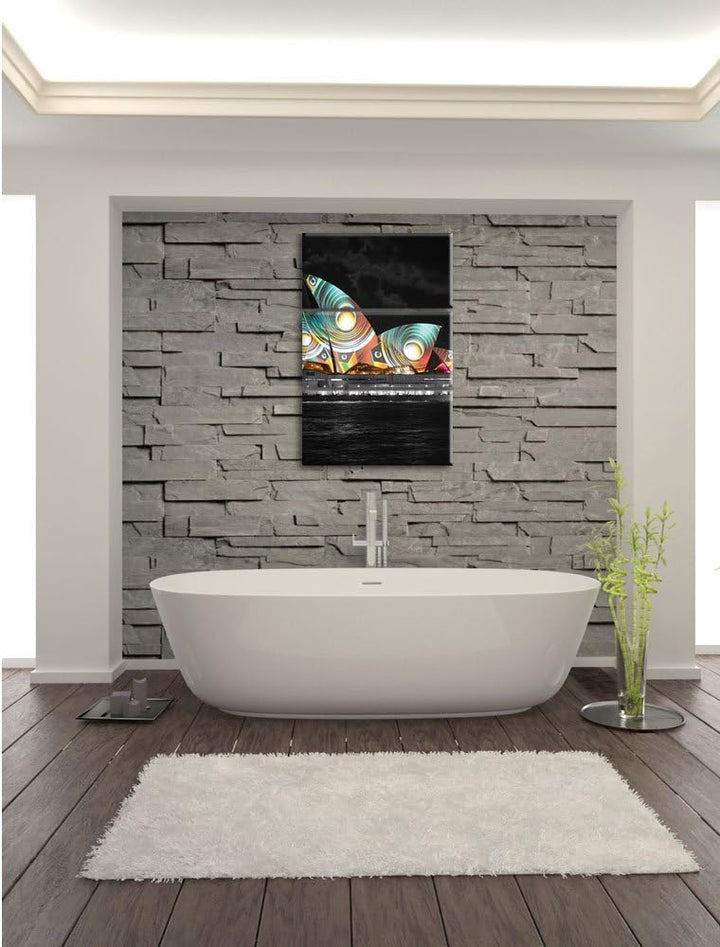 Pixxprint beeindruckende Sydney Opera House Pfauenaugen schwarz/weiss 3-Teiler Leinwandbild 120x80 B