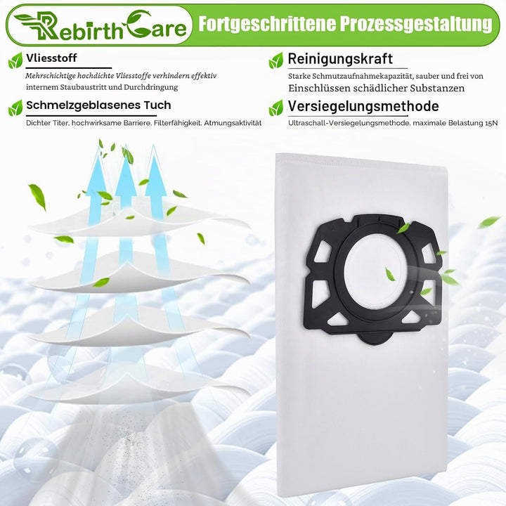 10 Stück Staubsaugerbeutel und 2 Filter als Ersatz für Kärcher WD5 WD6 WD4 WD5P Premium MV4 MV5 MV6,