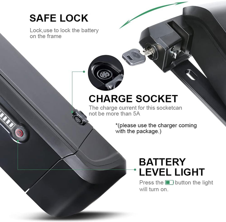 YOSE POWER Ebike Akku 36V 11.6Ah/14Ah SF-06 Batterie für 36V 250W / 350W /500W /800W Motor passt auf