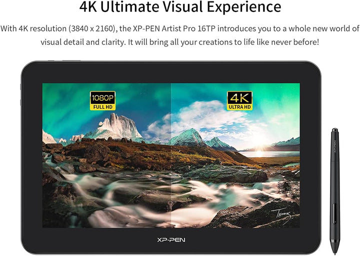 XP-PEN Artist Pro 16TP Grafiktablett mit 4K Multi-Touch Display, 92% Adobe RGB Farbumfang, 16 Zoll v
