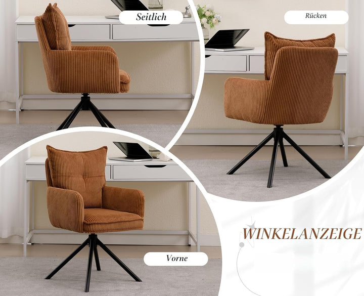 chairus Bürostuhl für Arbeitszimmer Ergonomischer Schreibtischstuhl für Büro Kordsamt 360° Drehstuhl