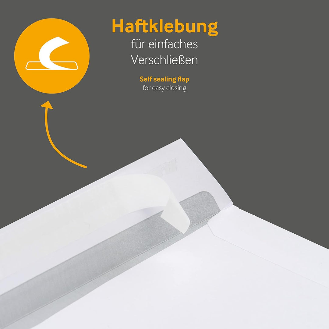 250 Stück, Versandtaschen, C4, ohne Fenster, weiss, Haftklebend, 229 x 324 mm, Briefumschläge, Kuver