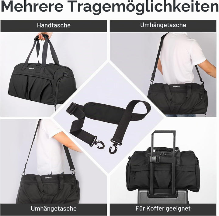 Sporttasche Damen Herren Hartes Material, Reisetasche mit Schuhfach Zwei Belüftungslöchern und Nassf