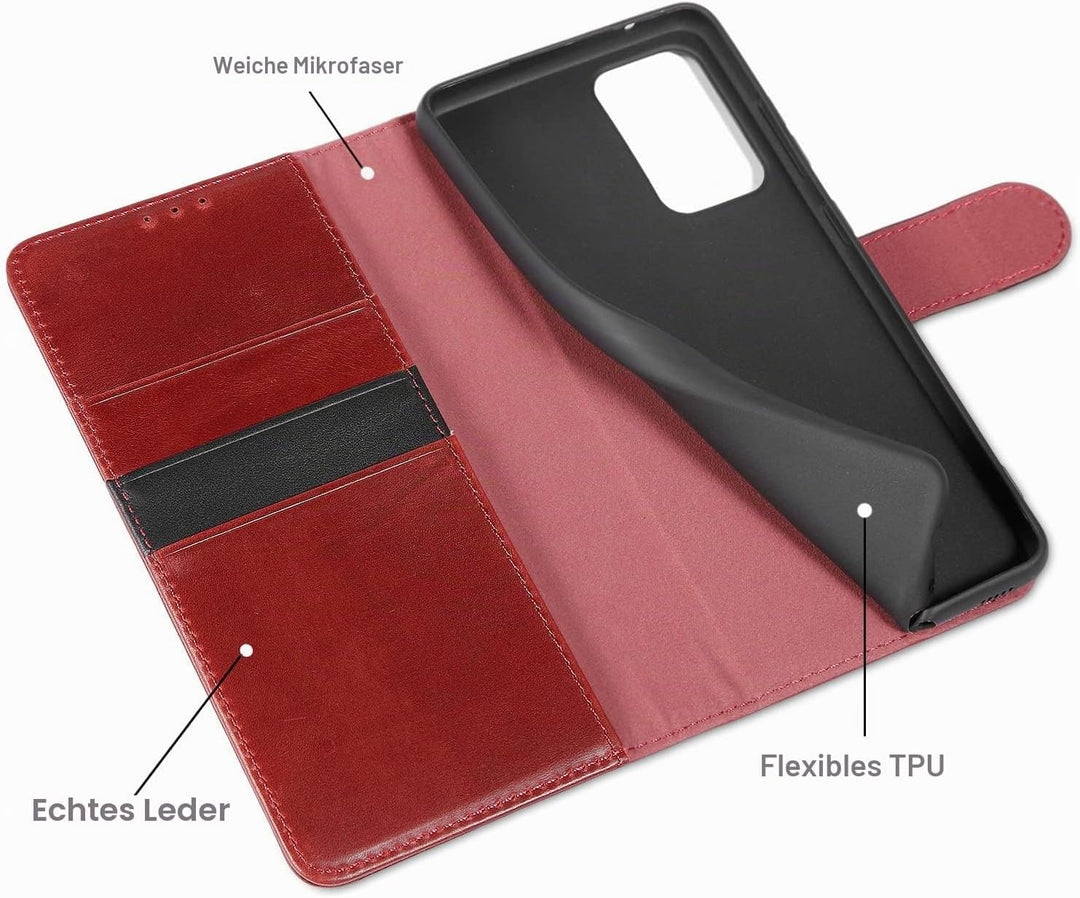 LENSUN Echtleder Hülle für Samsung Galaxy A52, A52s 5G Handyhülle [Echtes Leder] [Magnet] Flip Leder