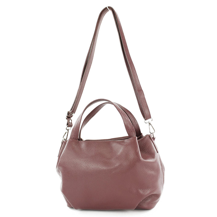 modamoda de - T218 - ital. Damen Henkeltasche Klein Leder Bordeauxrot Dunkel, Bordeauxrot Dunkel