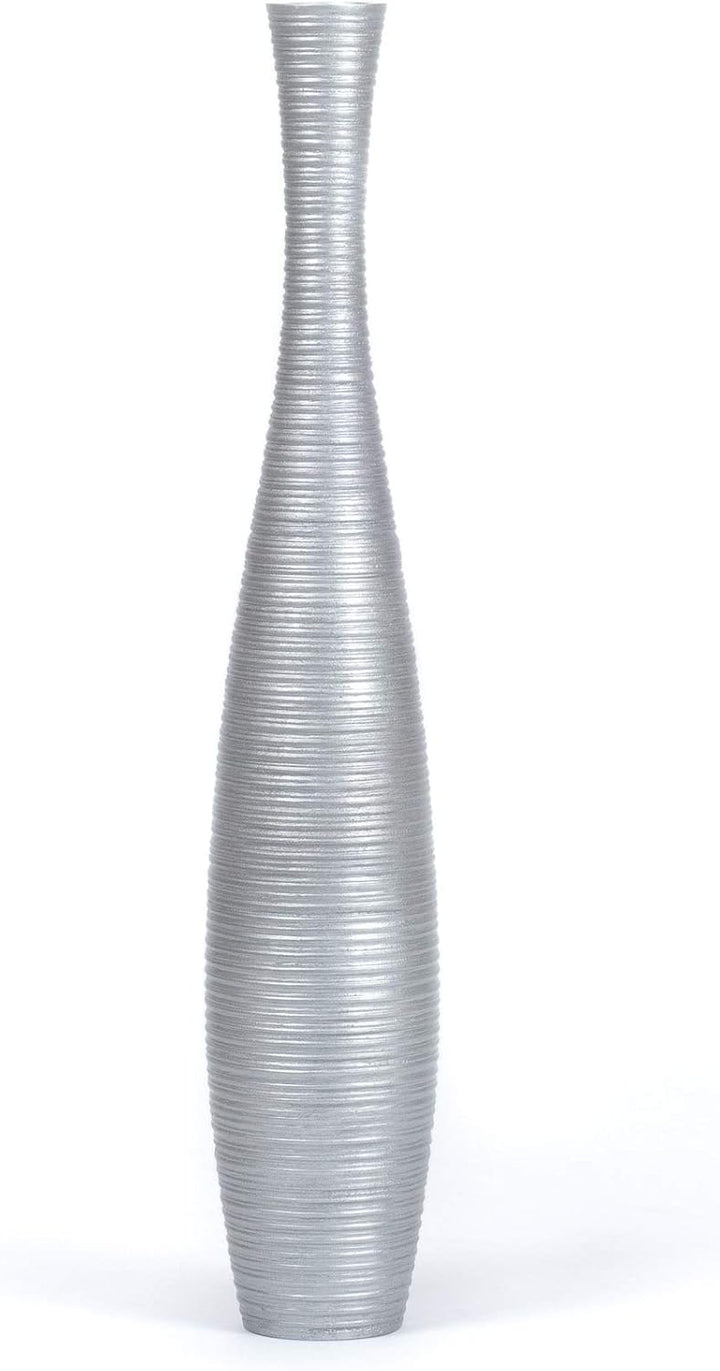 Leewadee Grosse Bodenvase für Dekozweige hohe Standvase Design Holzvase, Holz, 90 cm, Silber 90 cm S